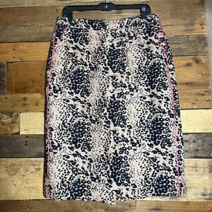 J.CREW Women's Leopard Print Pencil Skirt Sz 14 Linen Blend Lined Knee‎ Length
